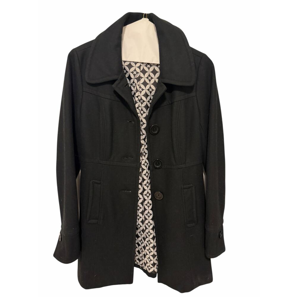 Anthropologie Tulle Womens Medium Black Wool Longline Long Sleeve Button Peacoat - Picture 4 of 10